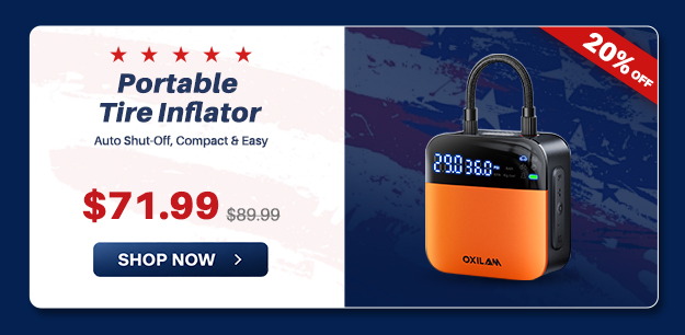 OXILAM Portable Tire Inflator — Auto Shut-Off, Compact Design